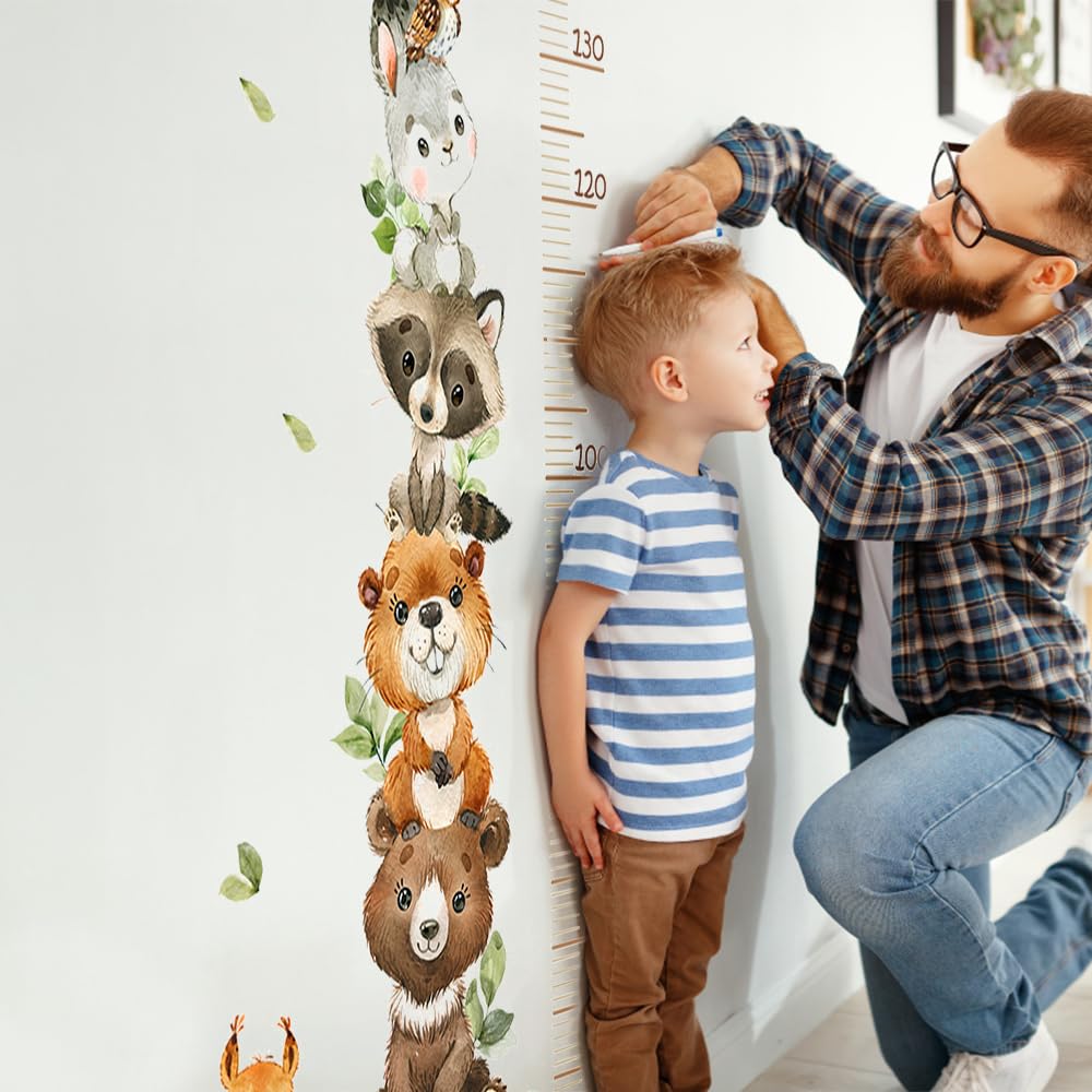 Toise Murale Enfant 50-150 cm - Tableau de Hauteur Animaux de la Forêt - Stickers Muraux pour Crèche
