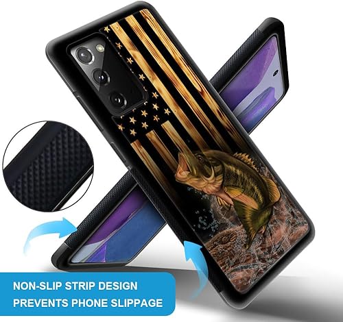 Miniatura 3 de DJSOK Funda compatible con Samsung Galaxy Note 20, diseño de madera con diseño de peces de bandera estadounidense + funda protectora de silicona