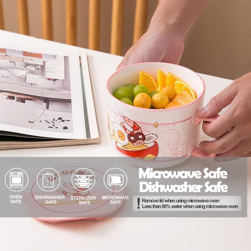 Miniatura 4 de Tazón de cerámica para ramen de 22 onzas con mango de tapa, apto para microondas, lindo vaso japonés instantáneo de fideos, cocina de ramen, regalo