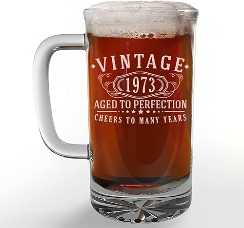 Taza de cerveza de vidrio grabada vintage de 16 onzas, regalos de cumpleaños número 51 para hombres, saludos a los 51 años, decoraciones de
