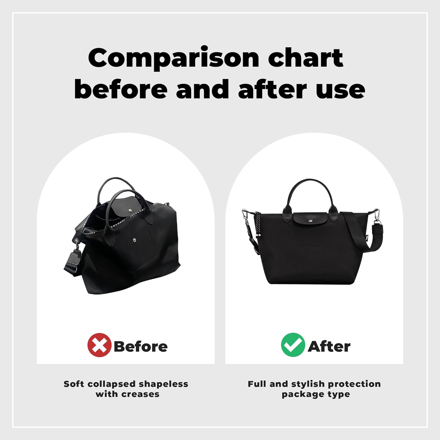 DGAZ Lightweight Purse Organizer Insert for Longchamp-Le Pliage Energy Series Bag,silk and DupontPaper handbag inner for Luxury Bag(Black,Le Pliage Energy XS)