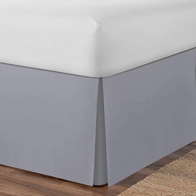 AmigoZone Plain Cotton Percale Platform Base Valance Pleated (Grey, Double)