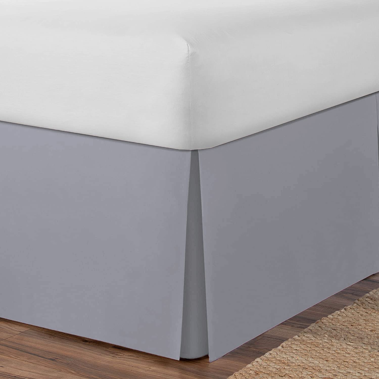 AmigoZone Plain Cotton Percale Platform Base Valance Pleated (Grey, Single)