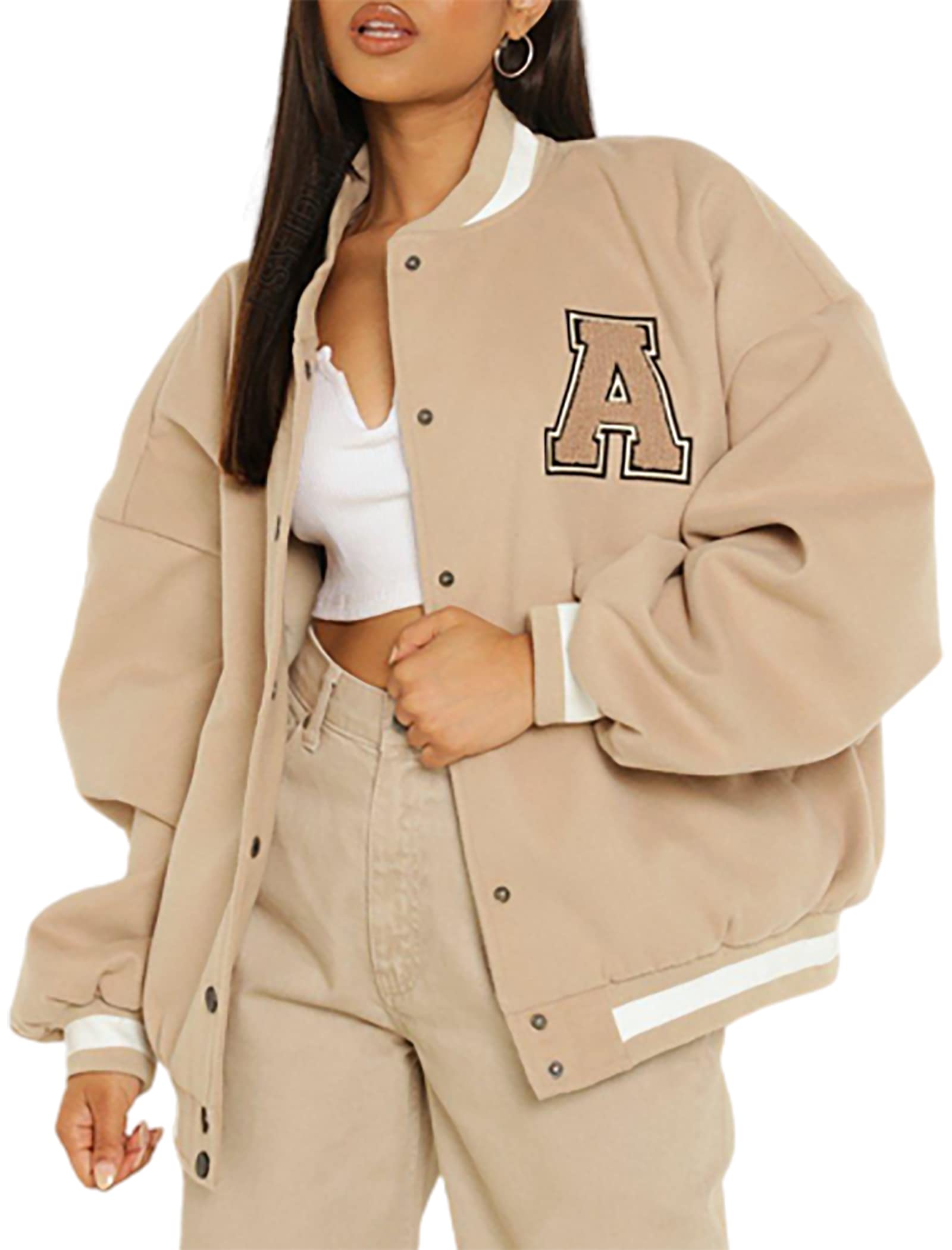 Varsity College Classic Bomber Coats Oversize Long Sleeve Button Down Baseball Jacket Casual Unisex Streetwear