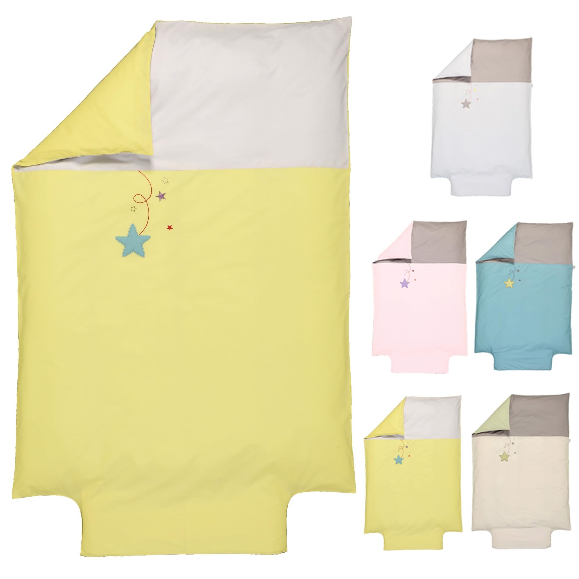 P'tit Basile - Copripiumino per bambini 100 x 135 cm o 100 x 140 cm - 100% cotone biologico - Copripiumino ricamato a stella - Certificato senza sostanze nocive - Lettino culla 60x120 70x140 - Giallo