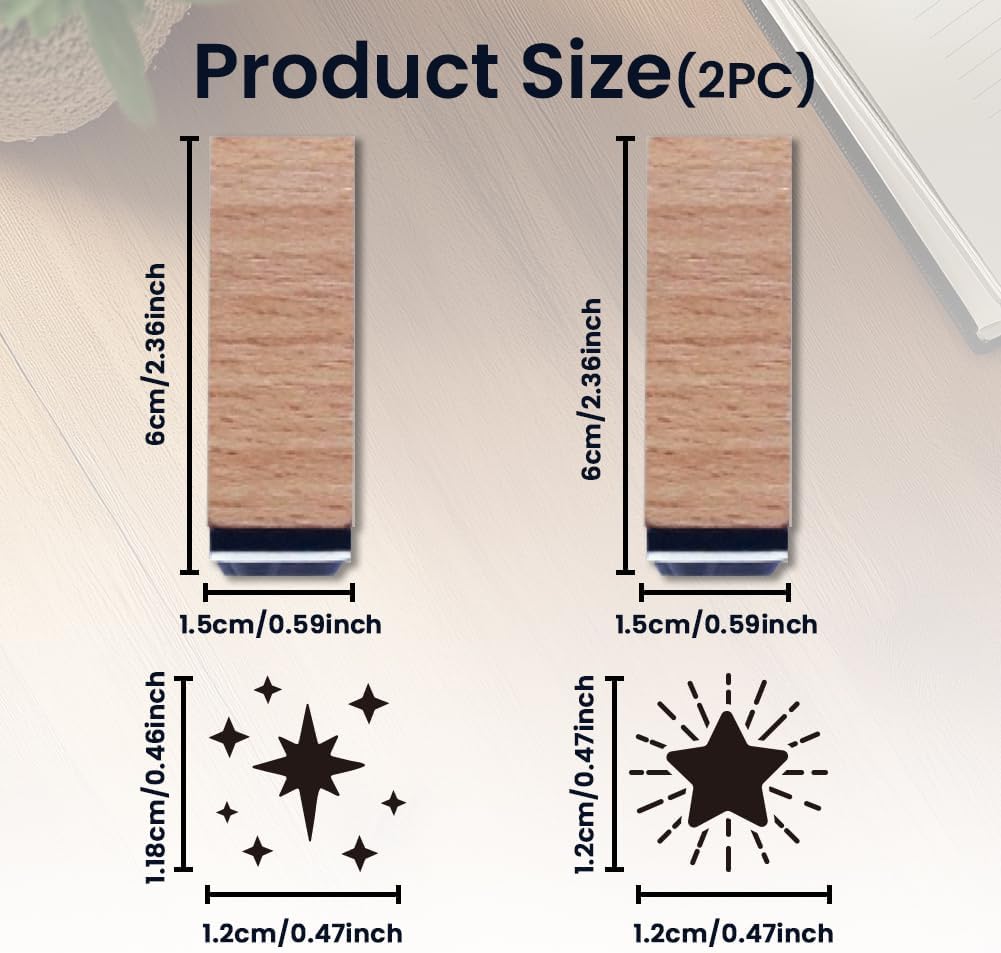ANATTASOUL Stars 2PCS Mini Rubber Stamps for Card Making(2.36"*0.59")