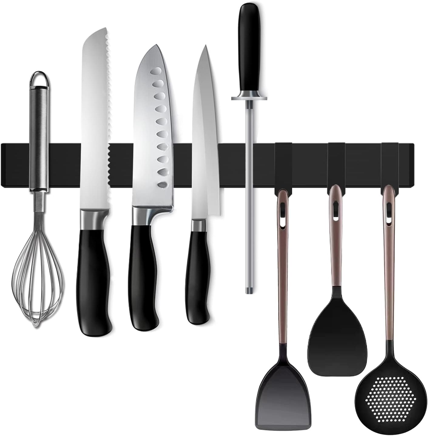 17-Inch Double-Sided Magnetic Knife Holder with Hooks – Fits Wall & Fridge 17-Inch Double-Sided Magnetic Knife Holder with Hooks – Fits Wall & Fridge