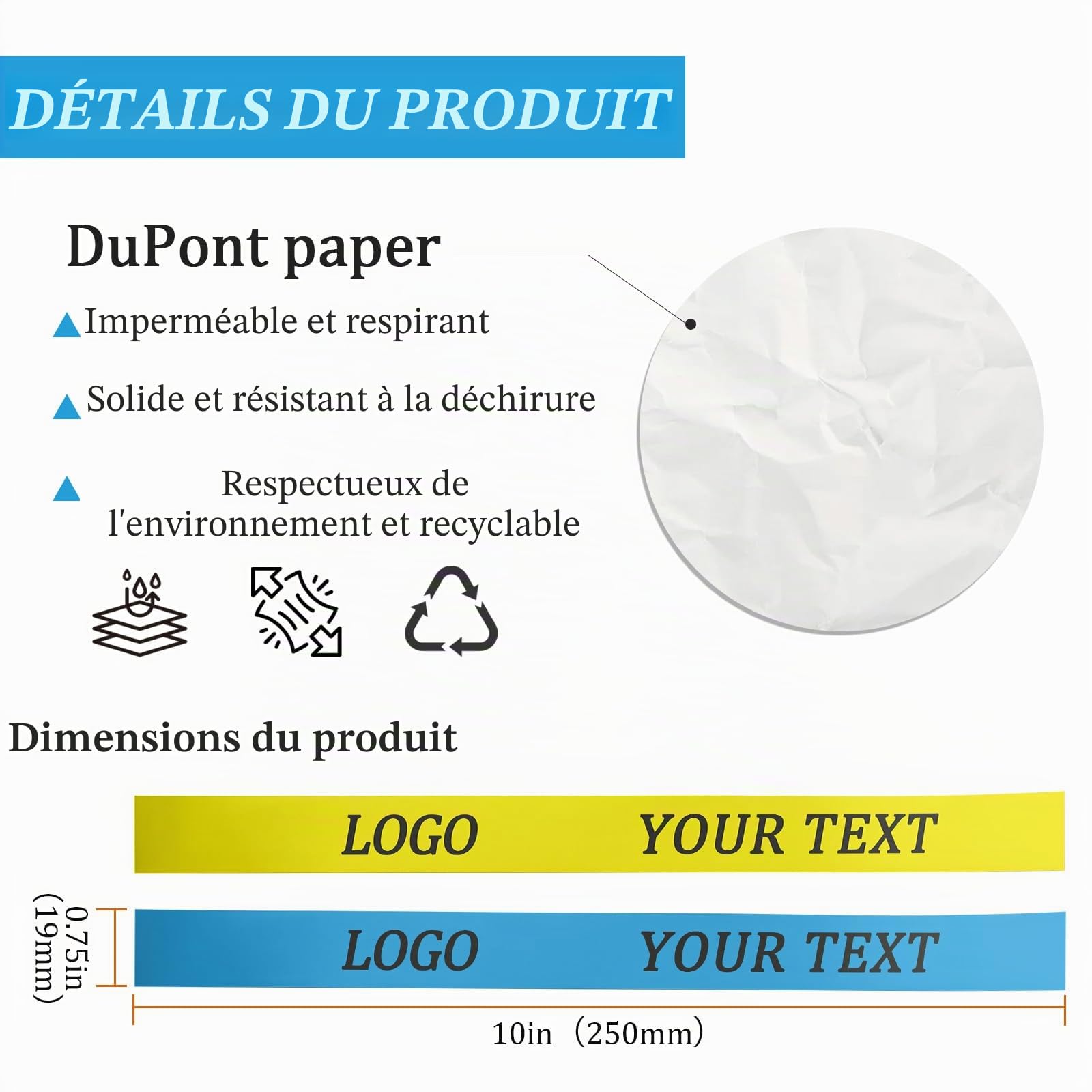 Bracelets imprimés personnalisés, bracelets d'identification pour événements avec logo texte et clipart, bracelets en papier inviolables, livraison rapide pour fête, festival, VIP, sécurité et