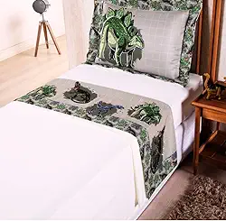 Jogo de Lençol Solteiro Infantil 3 peças Menino Estampado Dinossauro 300 Fios, com Fronha Lindo Linha Boy