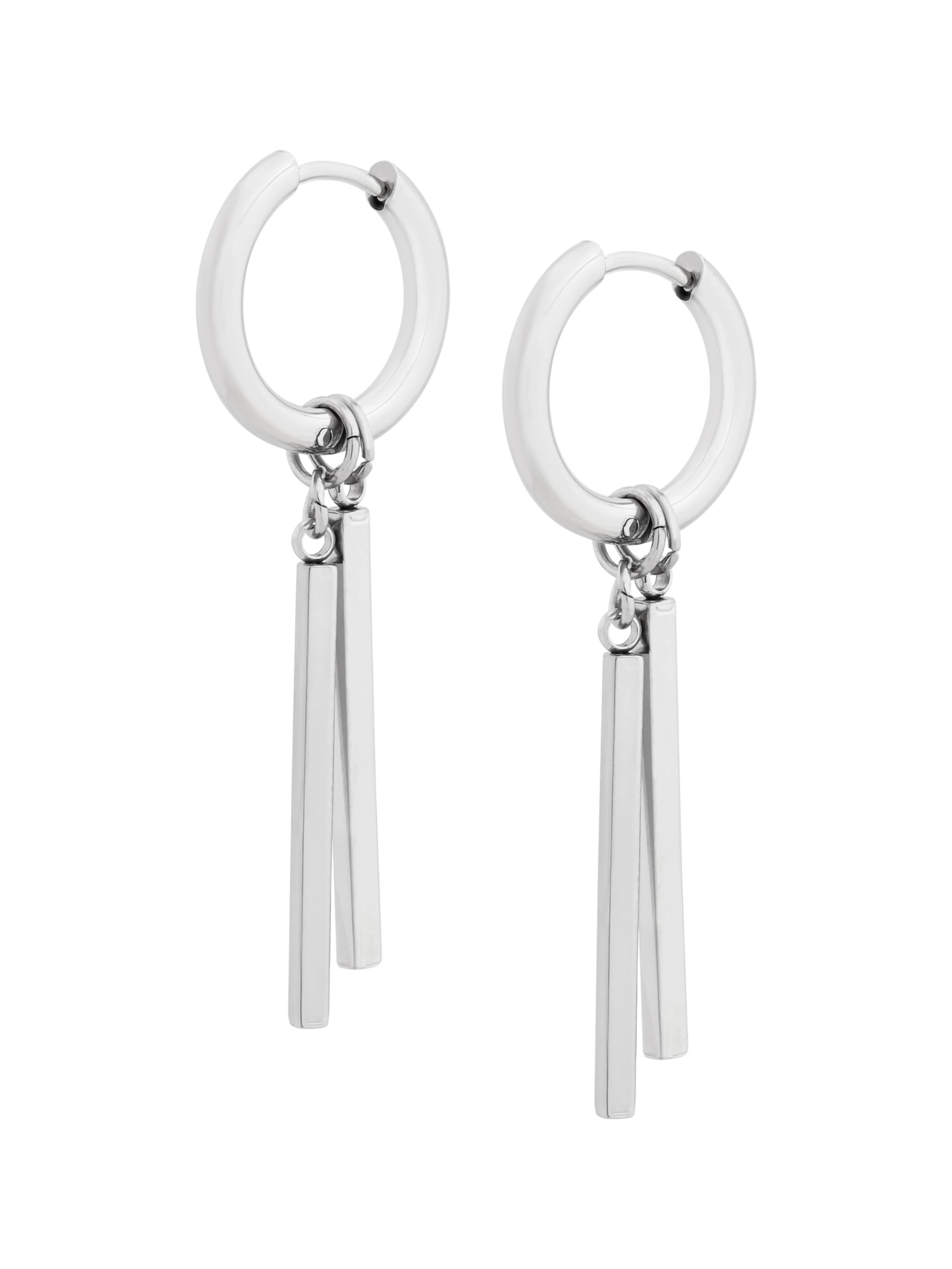 HAQUIL Silver Plated Bar Drop Earrings Vertical Long Dangle Jewelry for Men Women