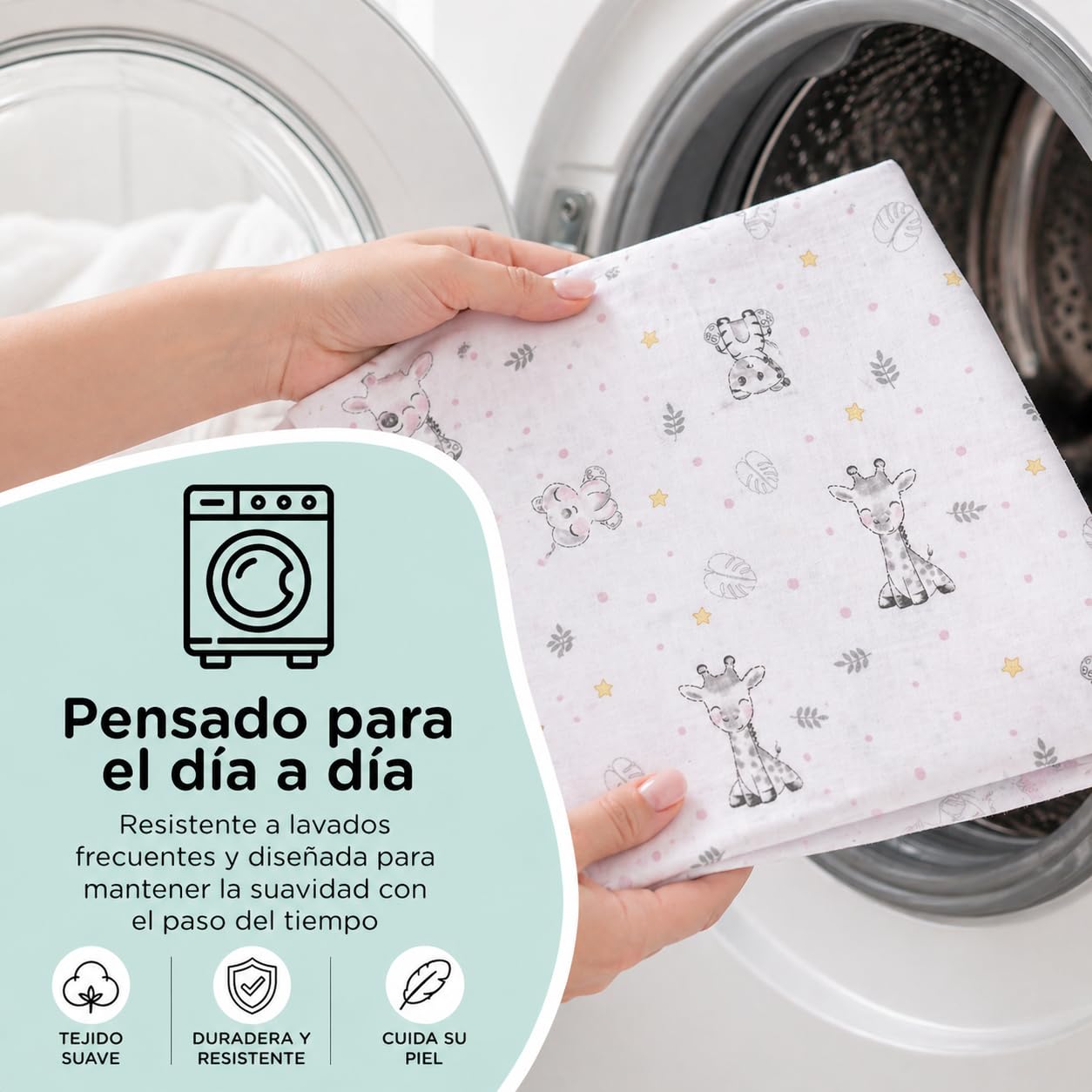 Juego 3 Sabanas Cuna 60x120 100% Algodon con Sabana Bajera Transpirable Ajustable Lavable + Encimera y Funda Almohada Suave Pack Descanso de Bebes y Recien Nacidos Diseño Animalitos Chupetero Regalo