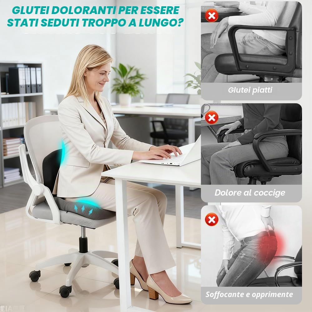 Cuscino Sedia Ufficio, Cuscino Ortopedico con Schienale, Cuscino per Coccige, Cuscinos Coccige Ortopedico, Cuscinos Ergonomico Sedia Ufficio, CuscinoMemory Foam per Ufficios, Casa, Auto