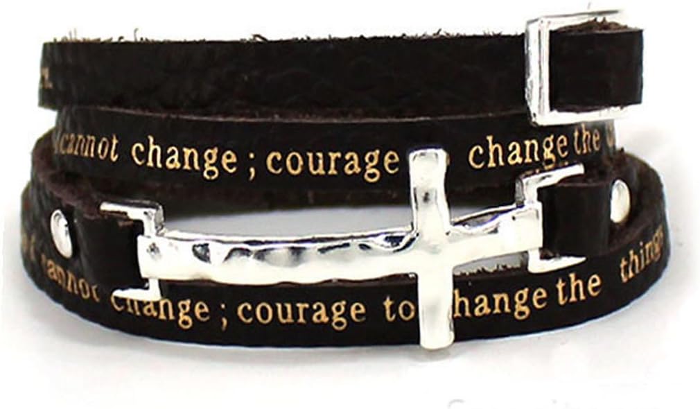 4031163 Serenity Prayer Leather Wrap Bracelet with Cross AA Al anon 12 Step