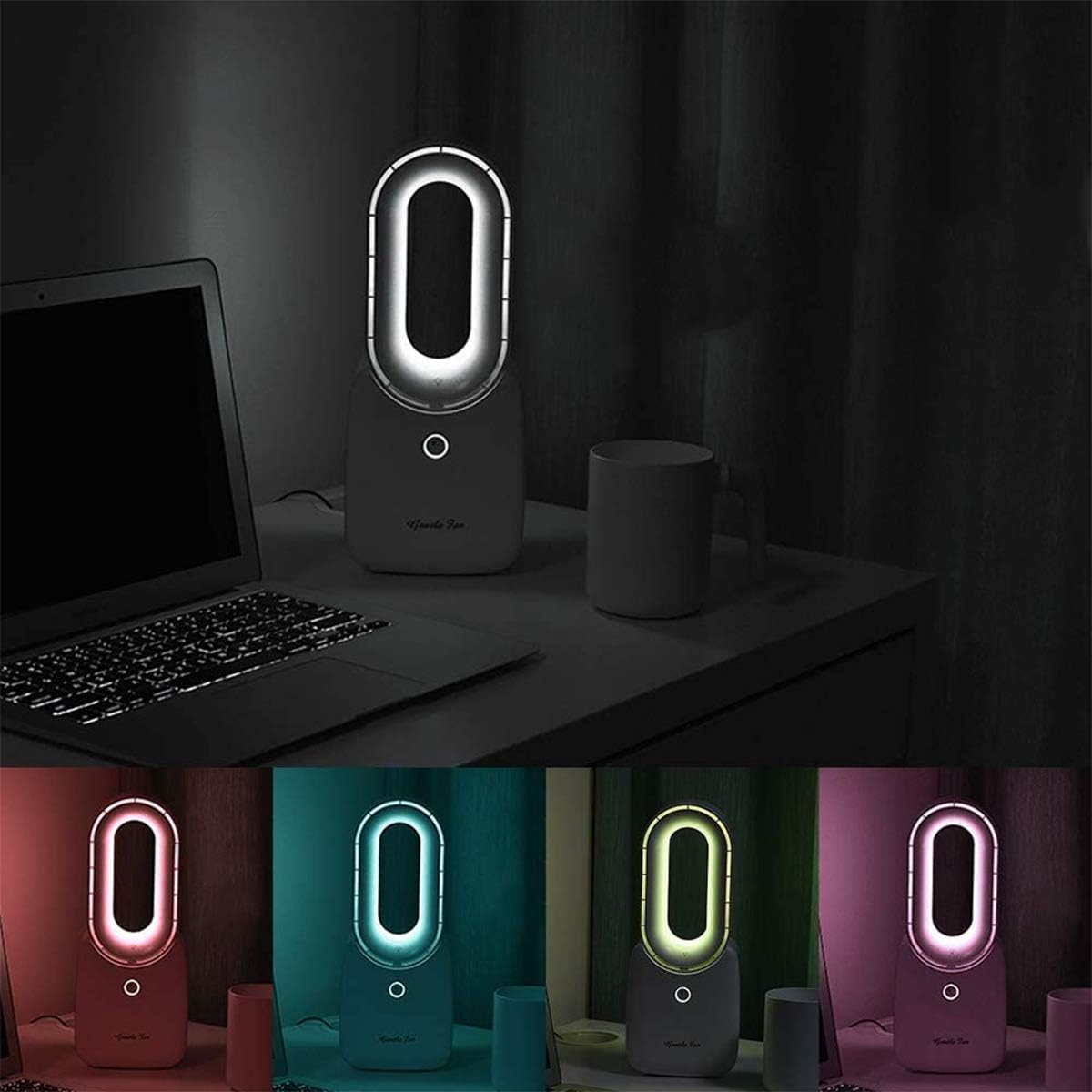 Desk Fan, Misby 11.8 Inch Bladeless Fan Small Table Fan Air Multiplier Cooler, Portable Rechargeable Breeze Quiet Fan with Touch Control 5-Colors Decorative LED Light for Office Bedroom (White) : Home & Kitchen