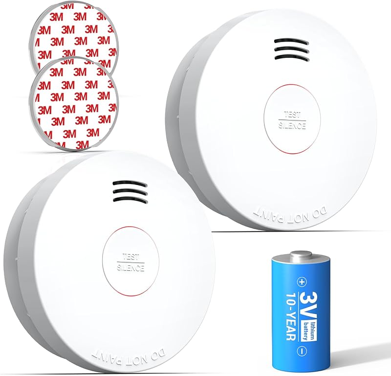 Smoke Detector, Smoke Detector 10 Year Battery with Photoelectric Sensor, Fire Alarm with Low Battery and Fault Warning for House and Bedroom, UL217 Listed, GS525A (2 Packs)