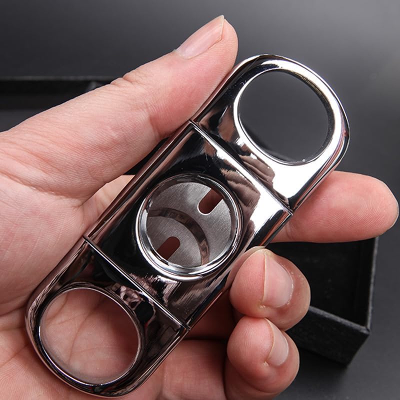 Metal Cigar Cutter Knife Double Blades Holder Guillotine Sharp Portable Gadgets Scissors Enhance Accessory Men Gift(C)