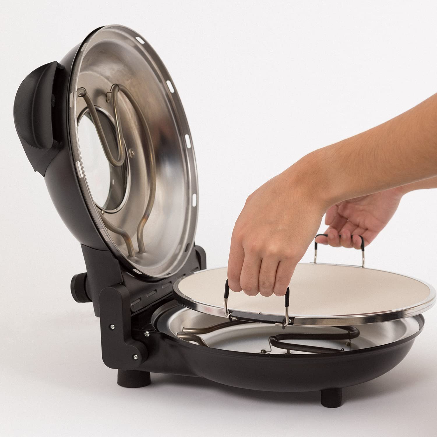 CREATE/PIZZA MAKER/Four à pizza électrique noir/Base en pierre spéciale pour la cuisson des pizzas, 31 CM de diamètre, 1200 W, température jusqu'à 350°, niveaux de puissance 5, arrêt automatique