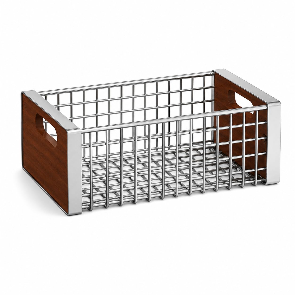 Cesta organizadora metal retro con para el hogar, para la cocina - para el baño, Estante de almacenamiento de aperitivos pequeño galvanizado - 1 nivel - tablero de madera