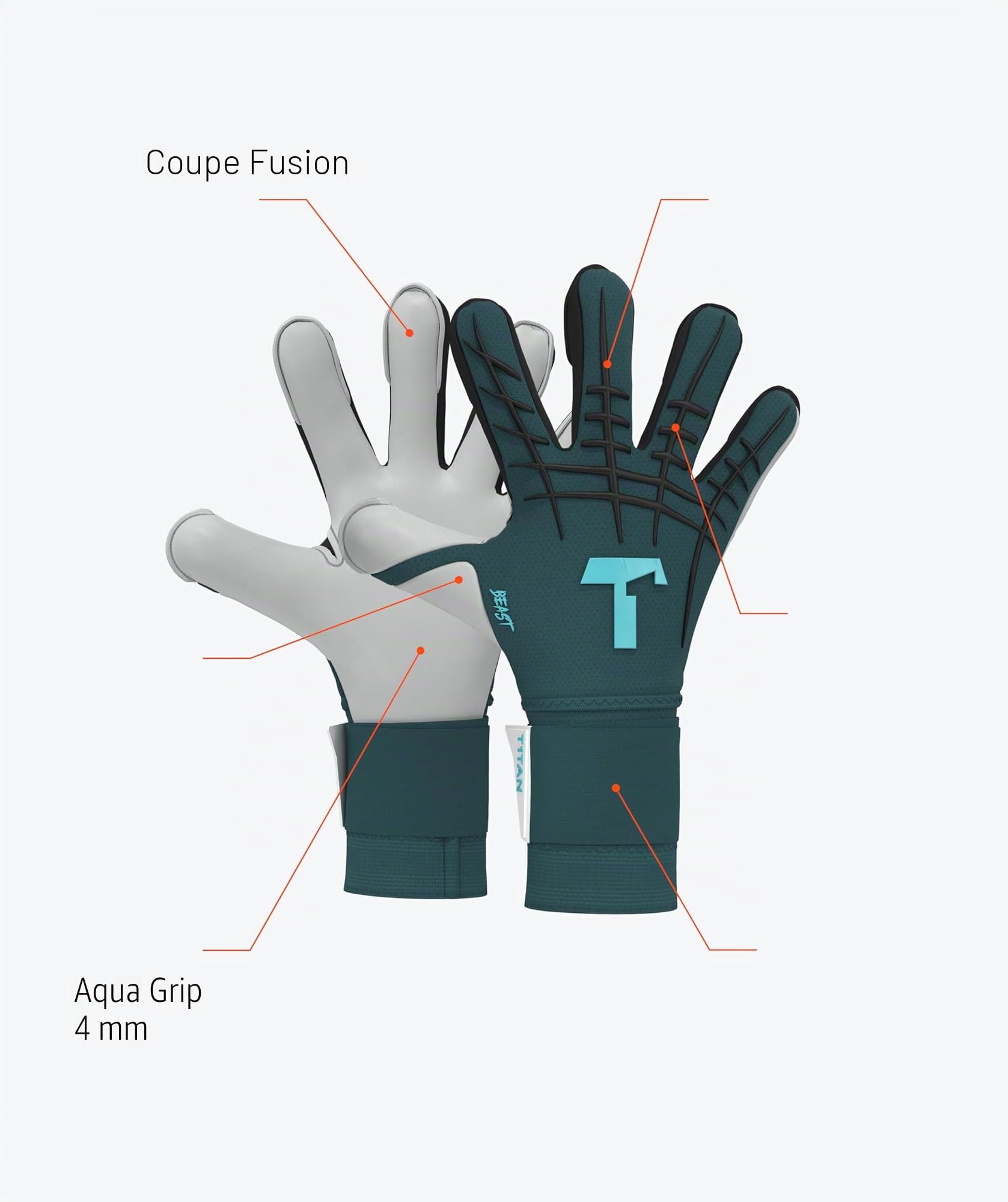 T1TAN Alien - Gants de Gardien de But sans Protection des Doigts - Gants de Football pour Jeunes & Adultes - Unisexe, 4mm Pro Grip - Diverses Tailles & Couleurs