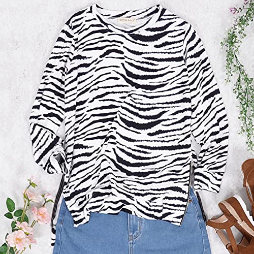 Anna-Kaci Women's Zebra Print Long Sleeve Pullover Tunic Top Fall Crewneck Sweatshirts, Zebra Print, Small #TOP28