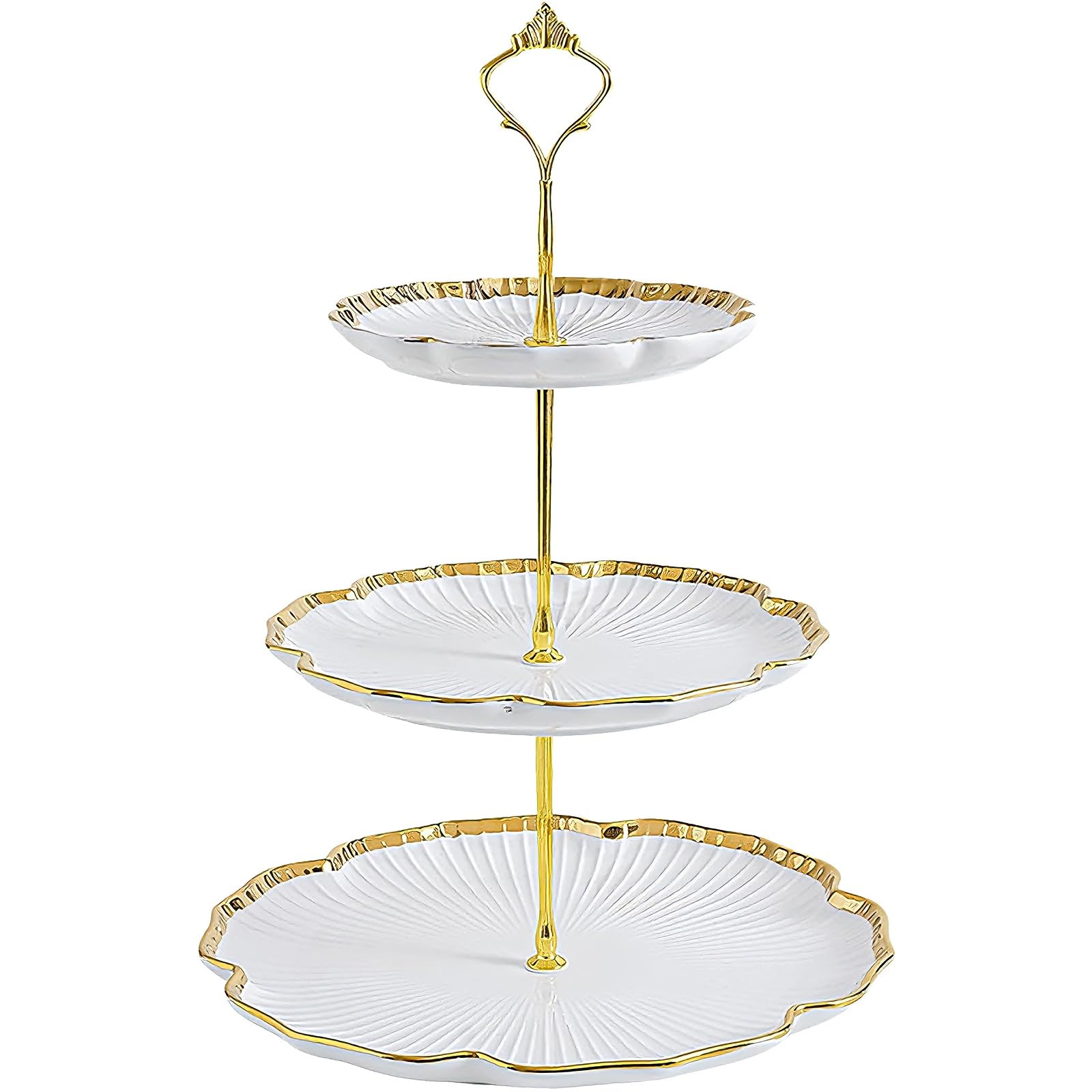 3 Tier Porcelain Cake Stand, Round Dessert Cupcake Stand with God Rod, Ceramic Tiered Cake Holder Tower for Tea Party/Birthday/Wedding Serving (White)