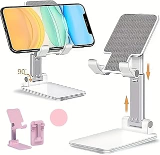 Blanco Apoyo Móvil Ajustable, Soporte Smartphone Mesa, Base Escritorio para Teléfono