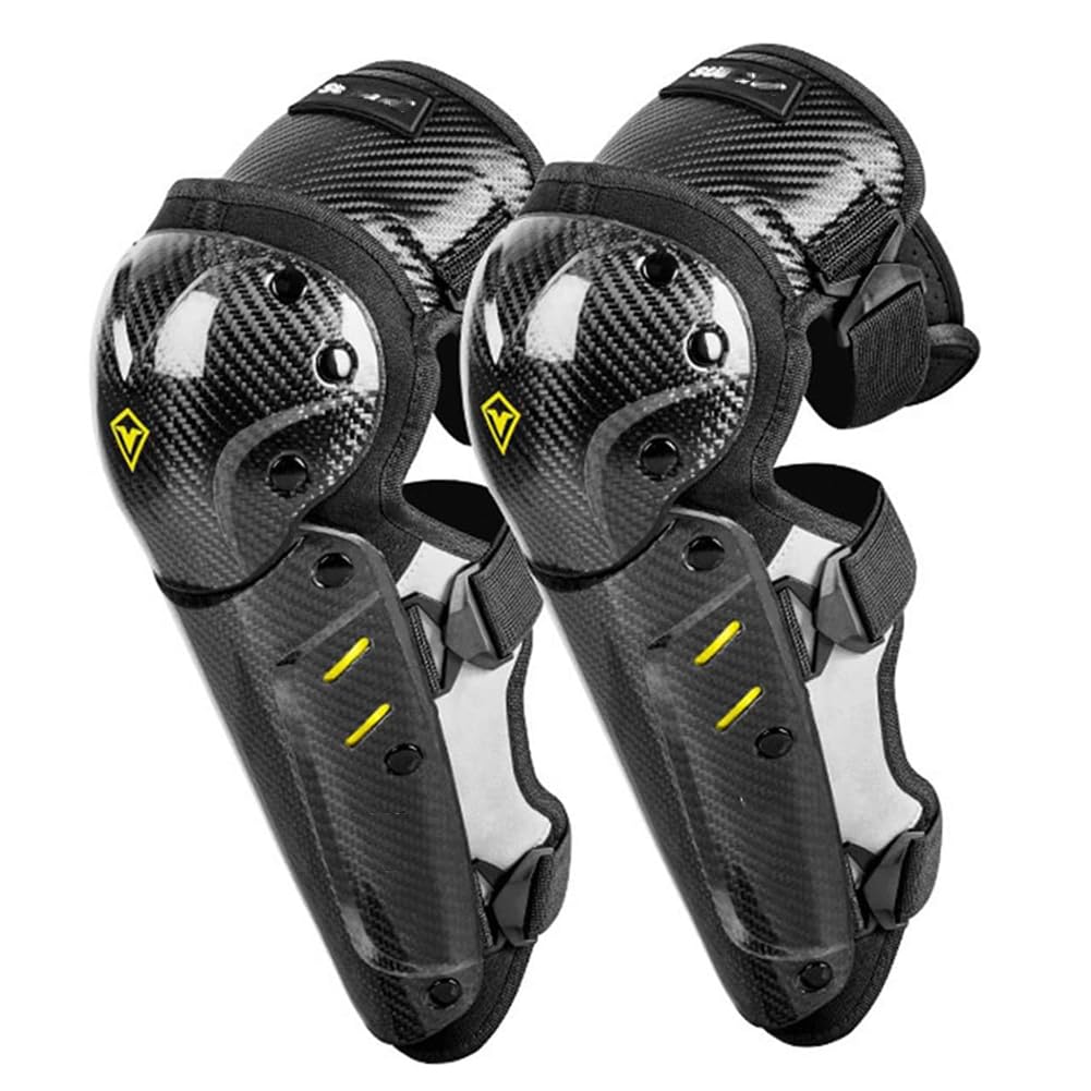 Ginocchiere Motociclistiche, Protezione per Ginocchio Motocross in Fibra di Carbonio 3K Resistenti alle Cadute e agli Urti per Snowboard, Motocross, Ciclismo Knee Pads