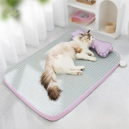 ペット用マット 冷感ごろ寝マット 犬・猫用ペットごろ寝マット 夏用マット冷感シーツ接触冷感マット 夏用 ひんやり ペット用冷感マット 5層構造 8cm厚枕付き 通気性 滑り止め付き 4~20kg 暑さ対策 涼感 軽量 通気性 (パープル, S:45*35)