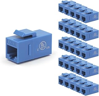 VCE Keystone RJ45 Coupler CAT6 UL Listed, 25-Pack Slim Ethernet Inline Connector Female to Female, Keystone Jack Insert for Wall Plate & Patch Panel, Blue