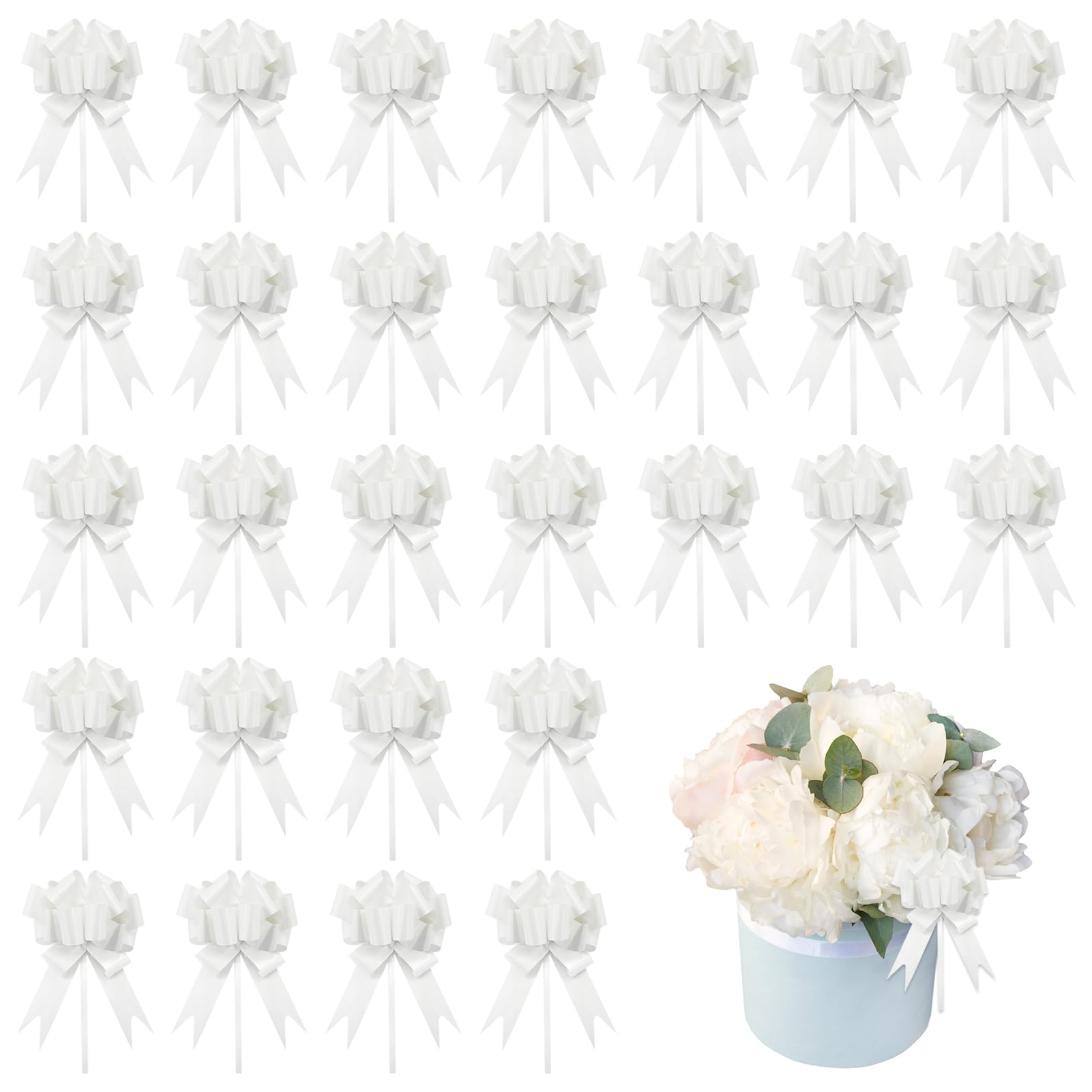30Pcs Noeud Voiture Mariage, Blanc Décoration Voiture Mariage, Gros Noeud Cadeau pour Mariage, Nœud Cadeaux Nœuds à Tirer en Ruban pour Emballage Cadeau, Mariages, Maisons Neuves, fêtes et Rubans