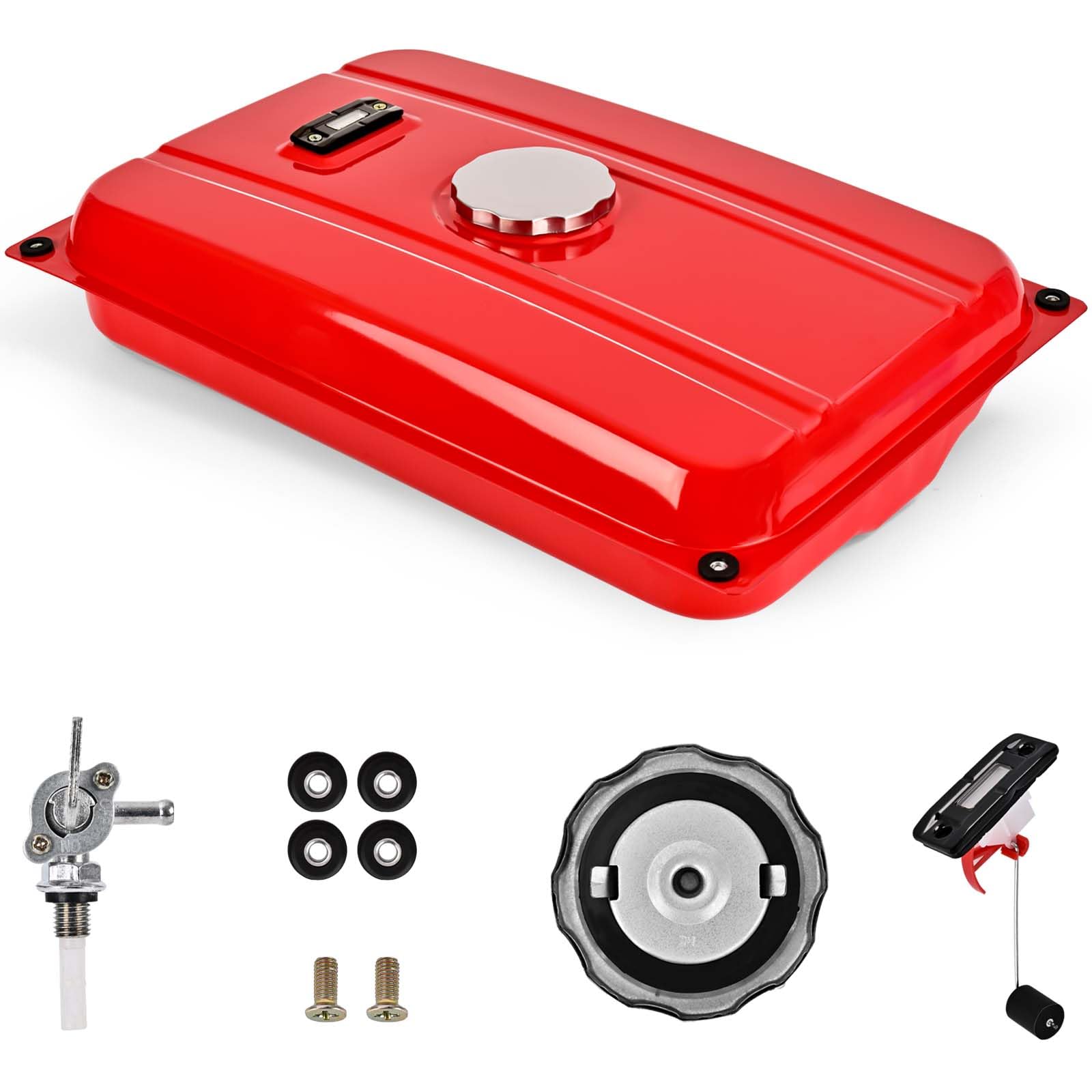 5 Gallon Generator Gas Fuel Tank with Filter Gauge Cap Universal Fit Compatible with EC2500 (5 Gallon, Red)