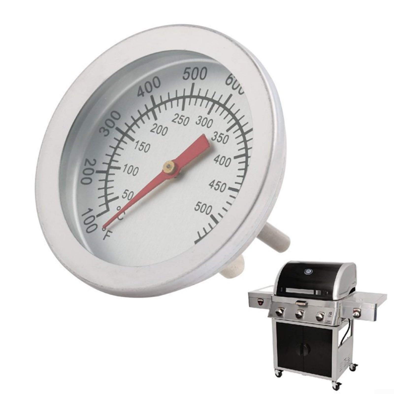 Termometro Per Barbecue 100-1000°F - Custodia E Stelo In Acciaio 304 - Quadrante 75mm