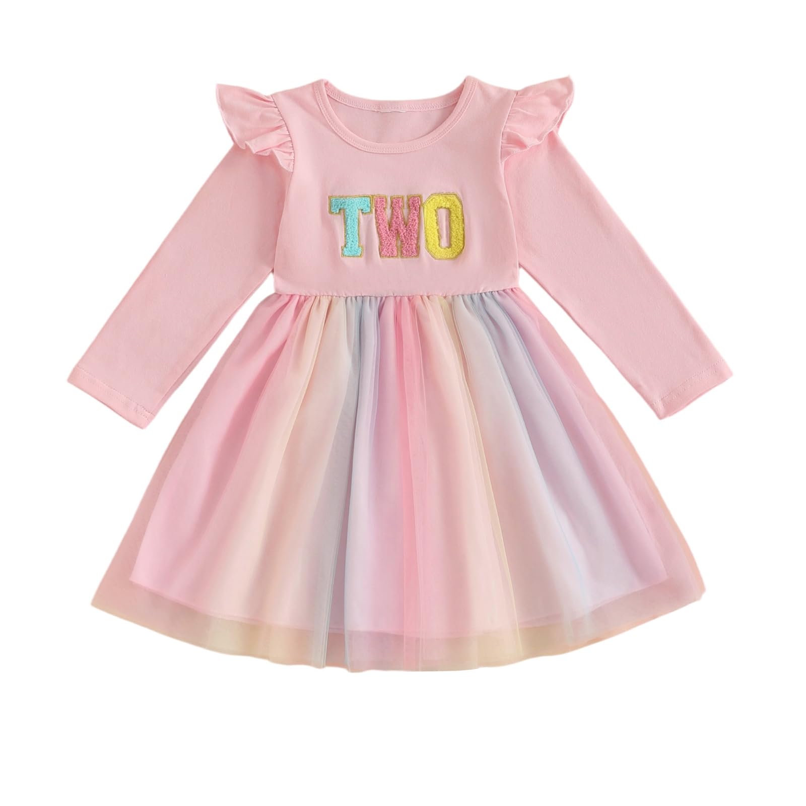 Todder Girl Birthday Dress 1st/2nd/3rd Letter Embroidery Long Sleeve Princess Dress Tiered Layered Puffy A-Line Tulle Patchwork Tutu Skirt for Kids Girls Birthday Outfits