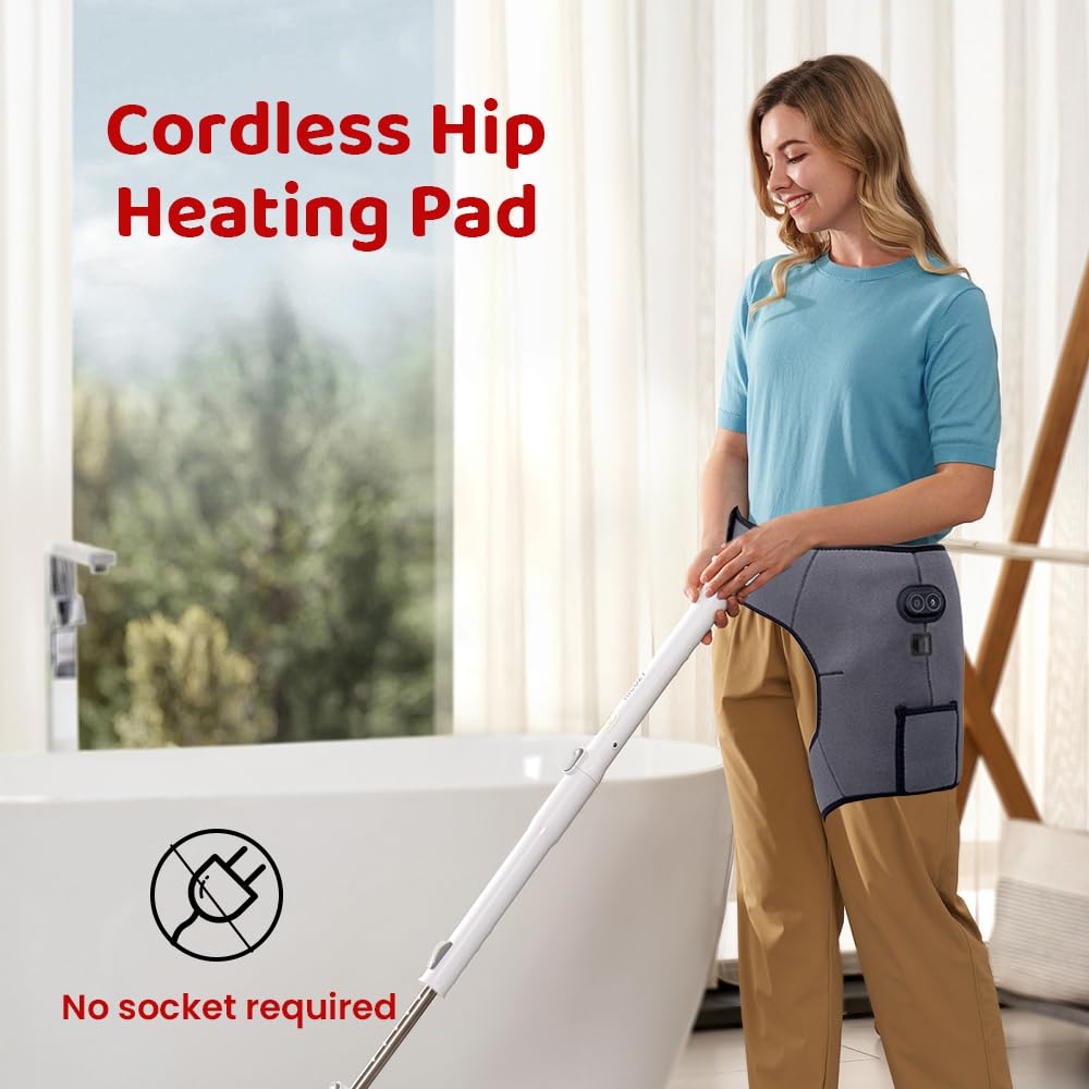 Coussin chauffant sans fil pour soulager la douleur sciatique, 3 niveaux de chaleur, coussin chauffant pour les hanches avec 6 modes de massage par vibration, enveloppe chauffante avec batterie