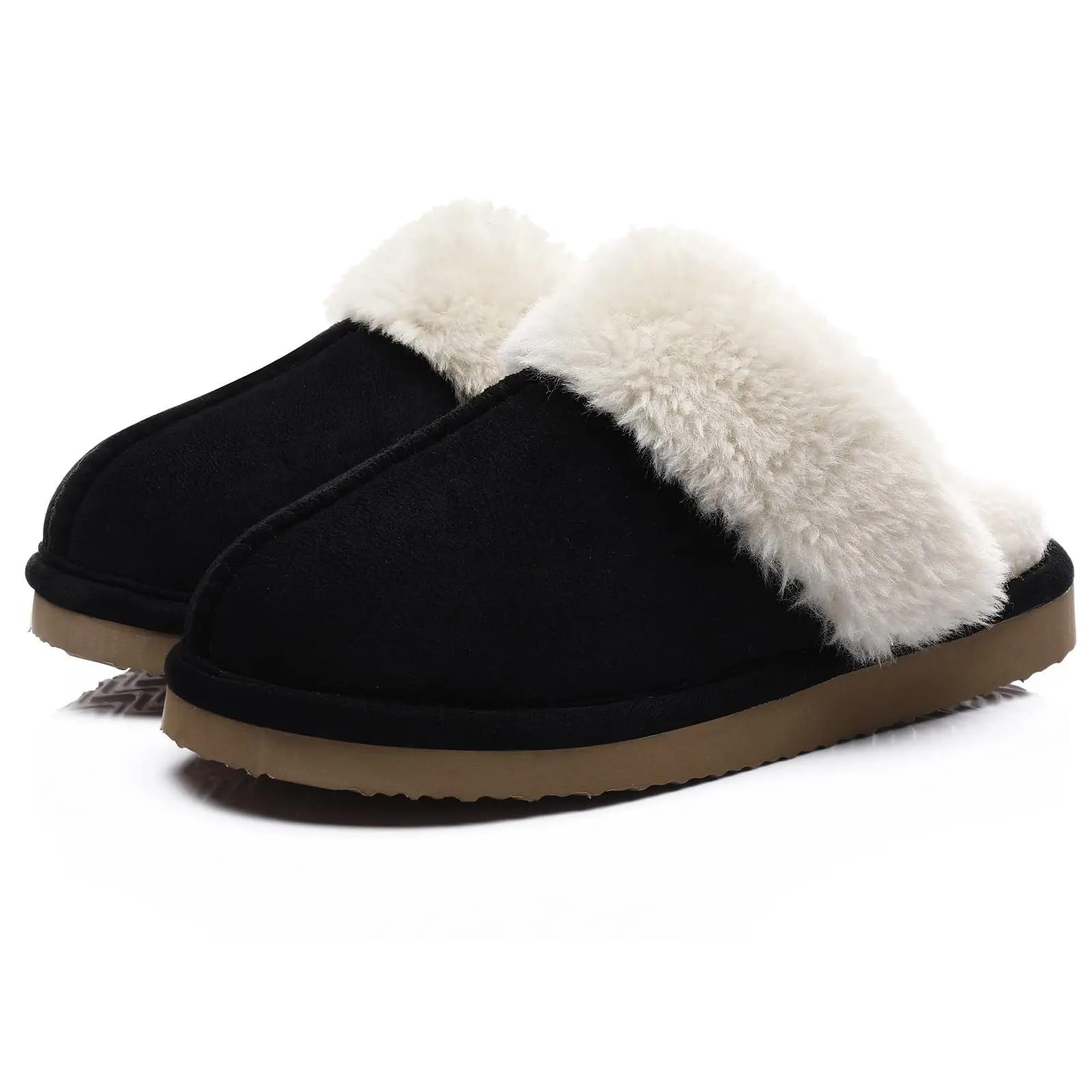 JBJYGSG Winter Men Plush Slippers Soft Fluffy Fashion Warm House Flat Shoes(Black,46-47)