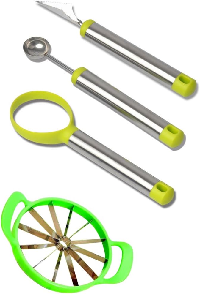 Merolla Fruit Set Included 1PC Large Watermelon Slicer in 9.95in Diameter and 1PC Melon Baller Tool and 1PC Fruit Carving Knife and 1PC Melon Peeler