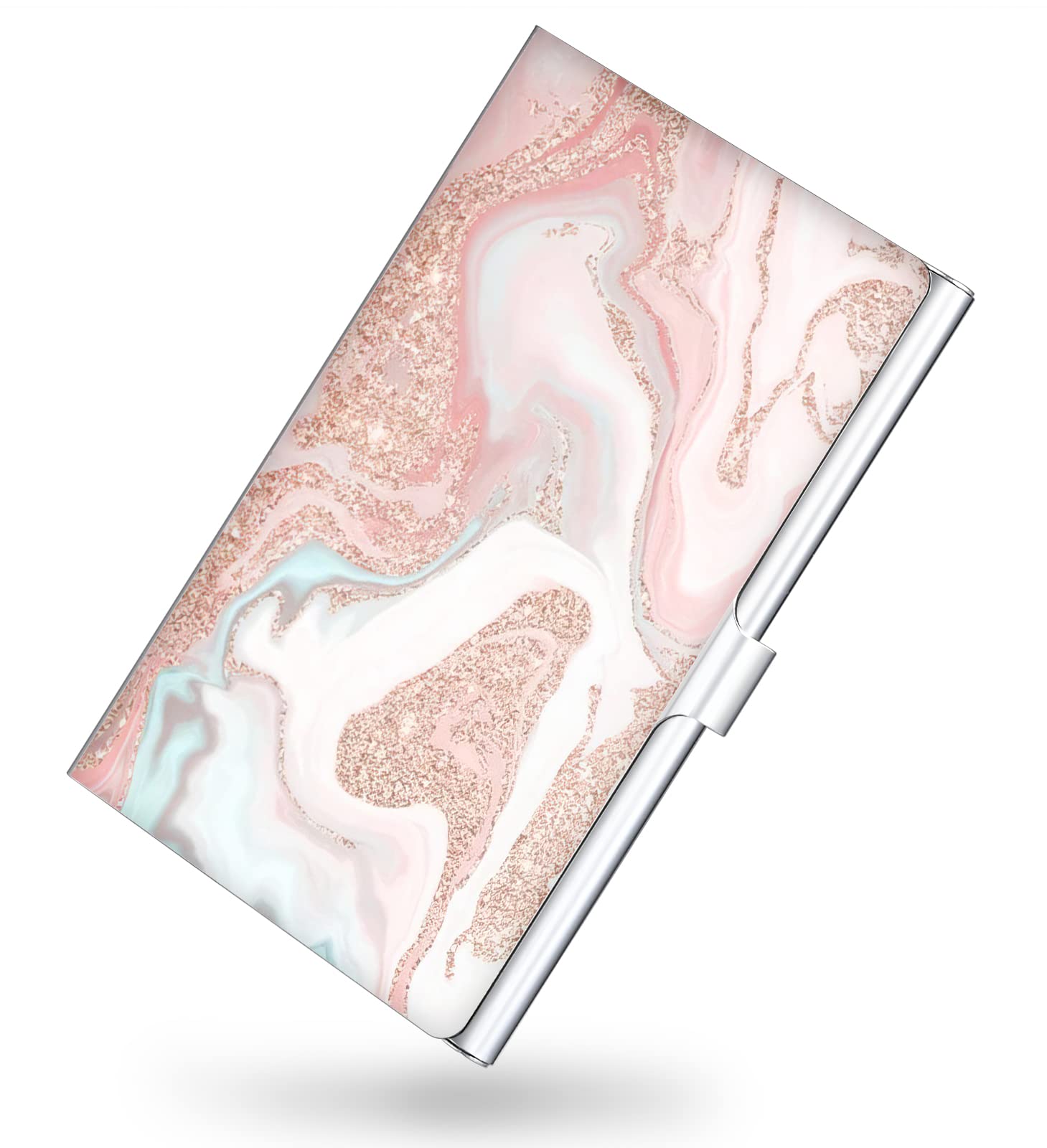 xiviers Business Card Holder，Color Printing Men's and Women's Business Card Case，Ultra-Thin Metal Business Card Organizer，Carry-on Pocket Wallet Business Card Holder, Pink Quicksand, 0.3 x 3.6 x 2.4 — image 1