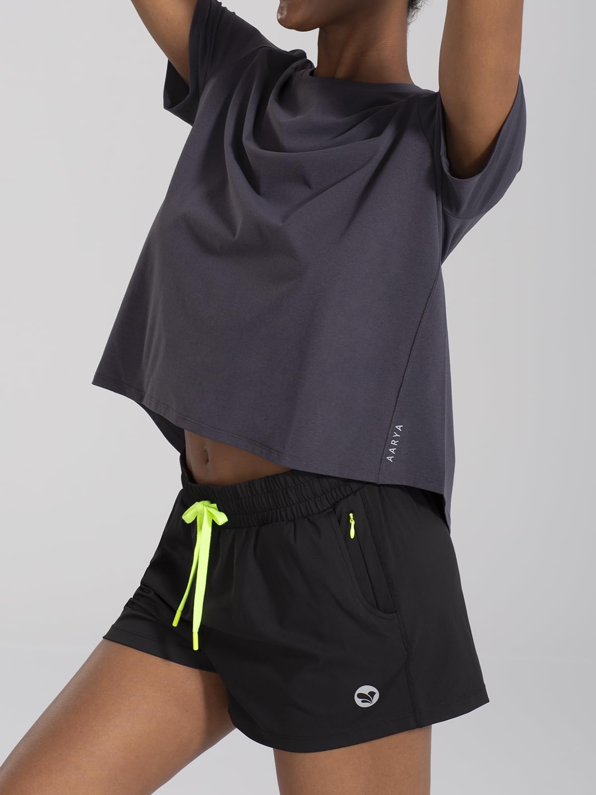 AARYA Pantaloncini da allenamento da donna a vita alta, pantaloncini da corsa atletici con tasca con cerniera e coulisse