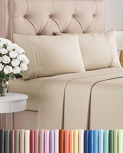 Juego de sábanas de 4 piezas de tamaño matrimonial, cómodas, transpirables y refrescantes, sábanas de lujo de hotel para mujeres y hombres, 01-Blanco