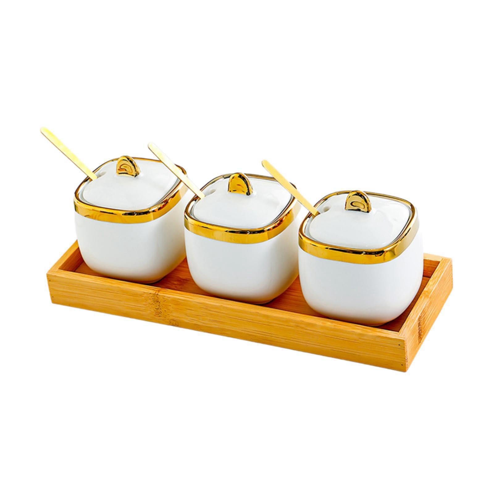 Frascos para condimentos ingeniosamente elaborados, caja de especias con tapas, almacenamiento único de cucharas, atractiva decoración de cocina,