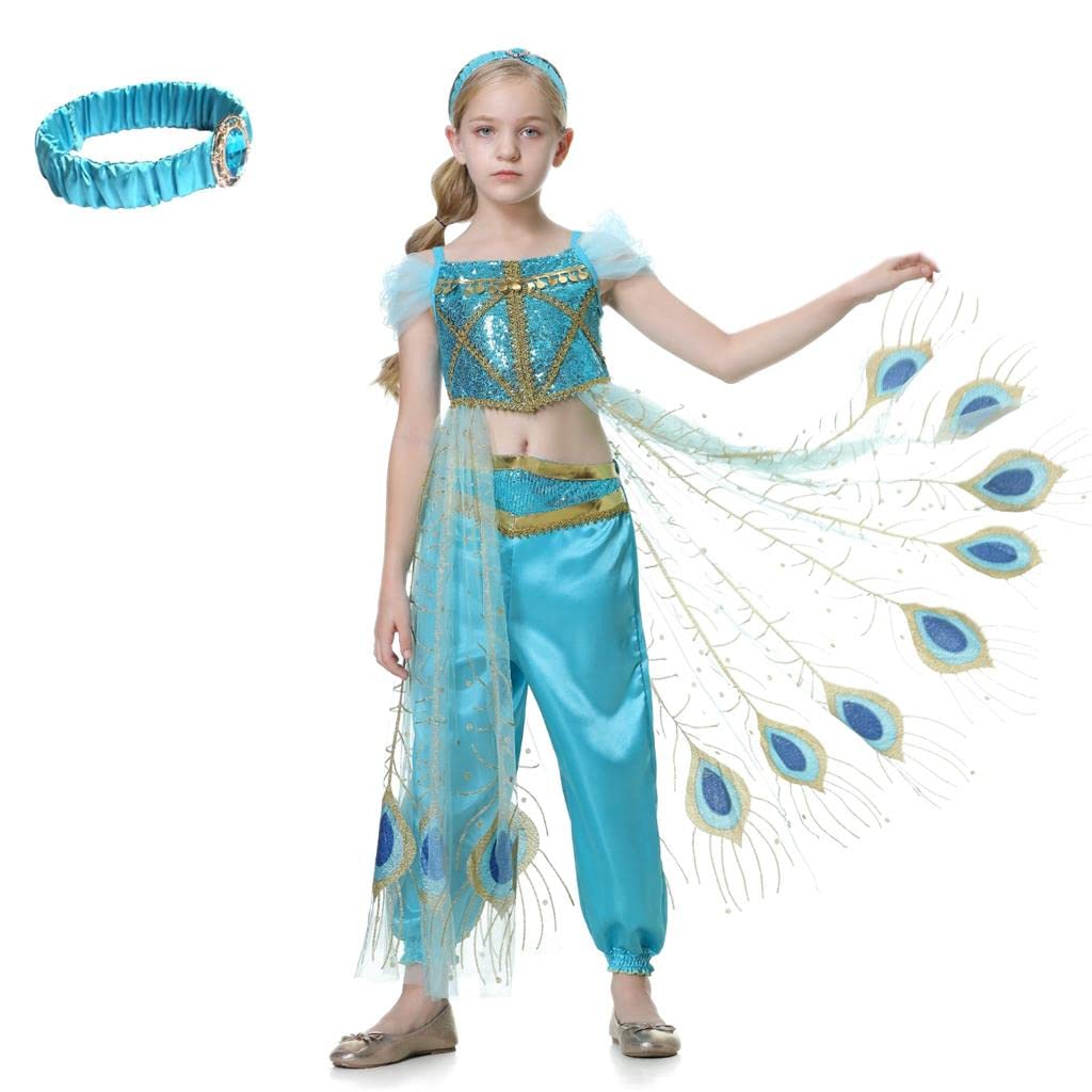 Lito Angels Arabian Princess Jasmine Costume with Headband Fancy Dress Up Belly Dance Wear Top and Pants Set for Kids Girls Age 11-12 Years, G