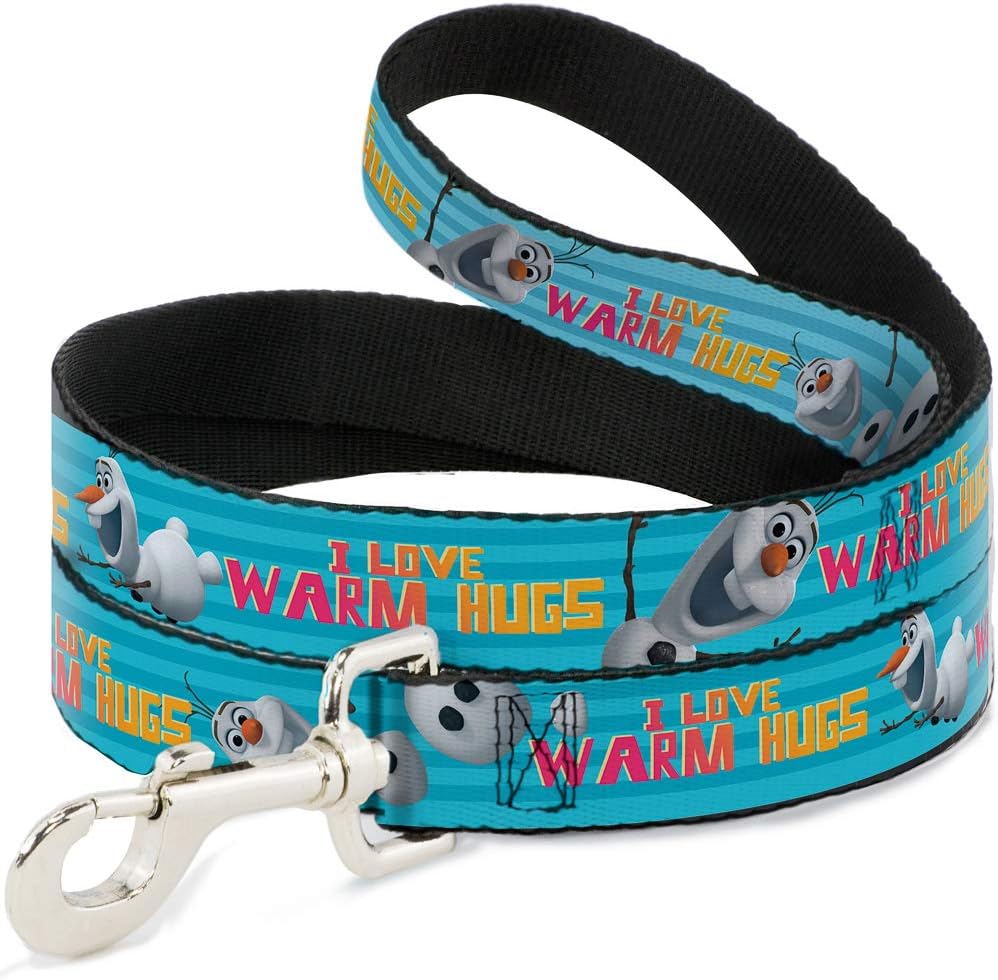 Buckle-Down Pet Leash - Olaf Pose I LOVE WARM HUGS Stripe Blues - 6 Feet Long - 1" Wide