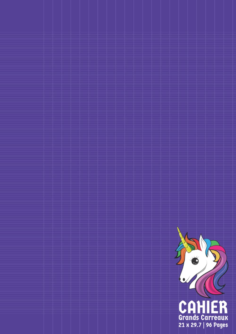 Cahier Grands Carreaux: Licorne Seyès A4 21x29 7 96 pages Sans Spirale pour le College et Lycee Rentrée Scolaire Violet
