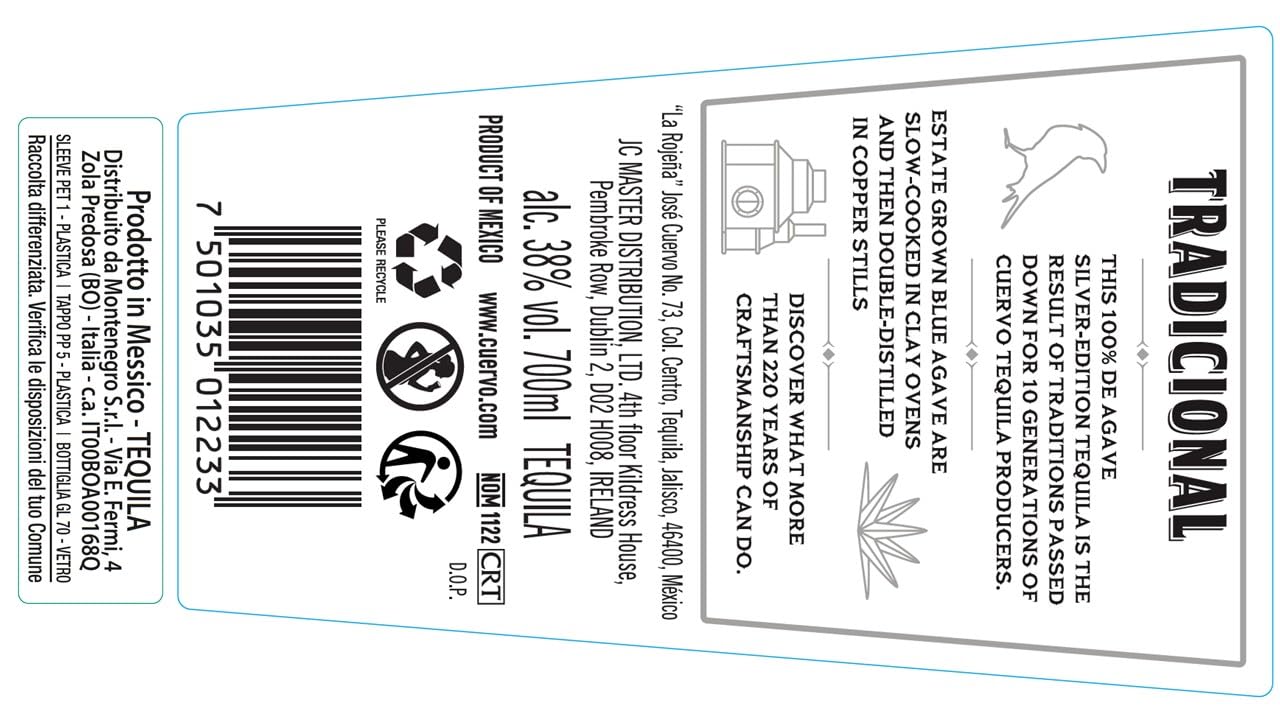 Jose Cuervo Tradicional Silver 70cl - Tequila 100% blue agave, non invecchiato. 40% vol.