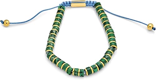 Miniatura 2 de Boho Natural Gemstone Blue Turquoise Black Brown Tiger Eye Red Lime Orange Jasper Green Jade Malachite Stones Chakra Stacking Bolo Bracelet Gold