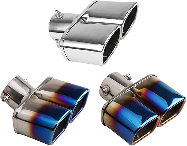 Stainless Steel Exhaust Car Dual Exhaust Tail Throat Muffler Tip Pipe Straight, Curved Muffler Tail Throat (Size : Curved Burnt Blue)