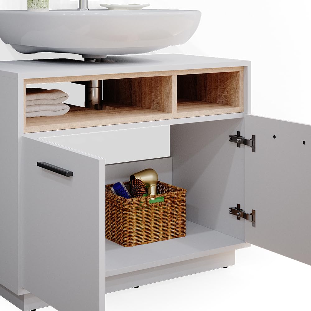 Mobile Sottolavabo Lotta 99.4x62.5 Cm Con 2 Cassetti – Rovere Bianco Piastrellato Per Bagno