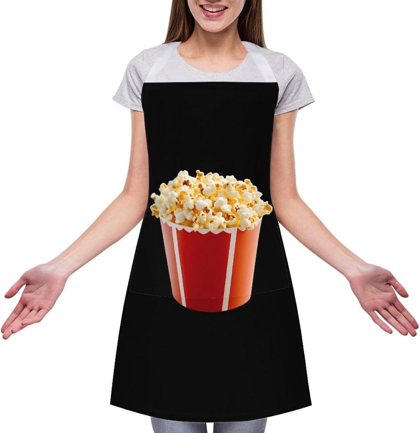 Popcorn Funny Apron Chef Aprons with Pockets for Gardening Cooking Kitchen