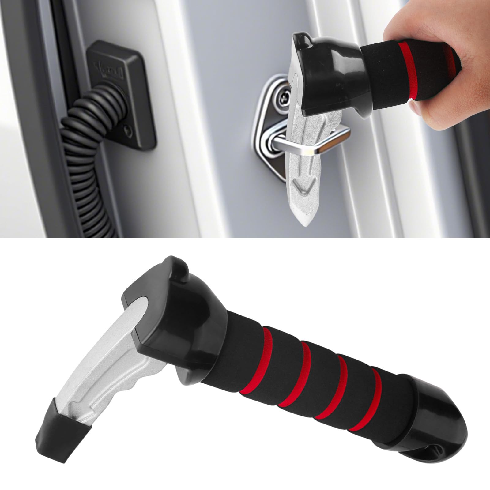 Vbgurr Girls Red Car Mobility Aid Handle For Elderly & Disabled,3-In-1 Assist Grab Bar Seatbelt Cutter & Window Breaker,Portable Emergency Tool For Car Door Support (Red)