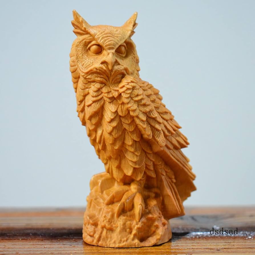 フクロウ － 置物・木彫り・守り神・開運 Amazon.co.jp: 小葉黄楊木 木彫り 置物 【夜警見守】ふくろう